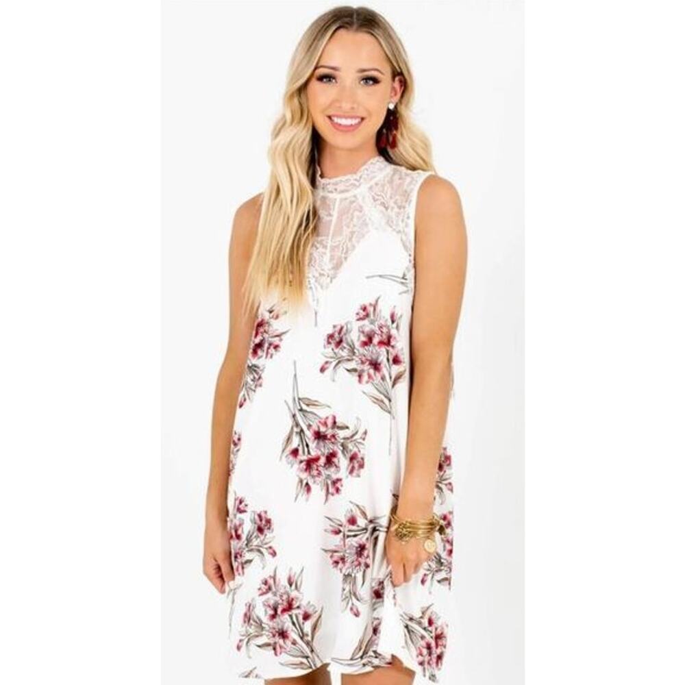 Bouquet of Lilies White Floral Mini Dress Style #S41095